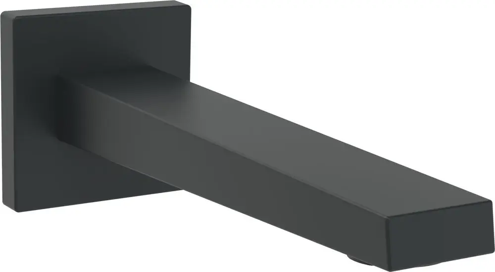 Schwarze, eckige Auslaufarmatur von HANSA mit geraden Kanten und flacher Rosette. Ideal für moderne Badezimmer-Designs.